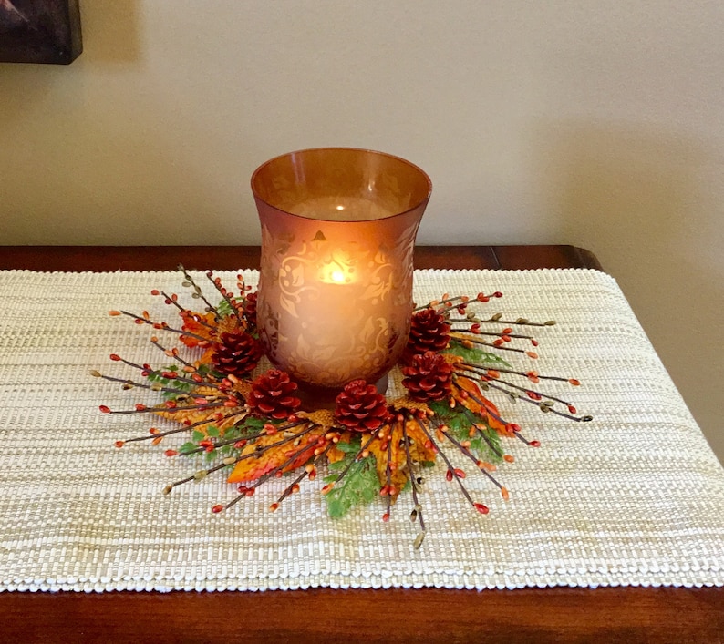 pip berry and pinecone candle ring Fall home decor Autumn candle ring centerpiece Autumn Thanksgiving candle ring Harvest candle ring