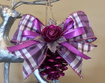 Purple Pinecone Ornament, Christmas ornament, pinecone flower, pinecone crafts, pinecone ornaments, mother's day, Pinecone blooms