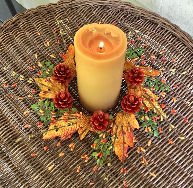 pip berry and pinecone candle ring Fall home decor Autumn candle ring centerpiece Autumn Thanksgiving candle ring Harvest candle ring