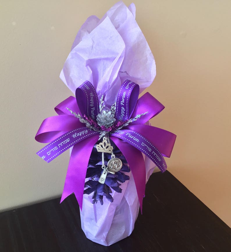 Chag Sameach Star of David charm Mishloach Manot Purim Gift Grager Charm Purple Purim Ribbon Ornament Purim Decor Judaica Charms