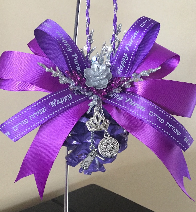 Chag Sameach Star of David charm Mishloach Manot Purim Gift Grager Charm Purple Purim Ribbon Ornament Purim Decor Judaica Charms