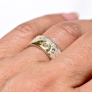 Wedding rings hand-forged from silver with HEART made of gold and brilliant MI CORAZÓN image 5