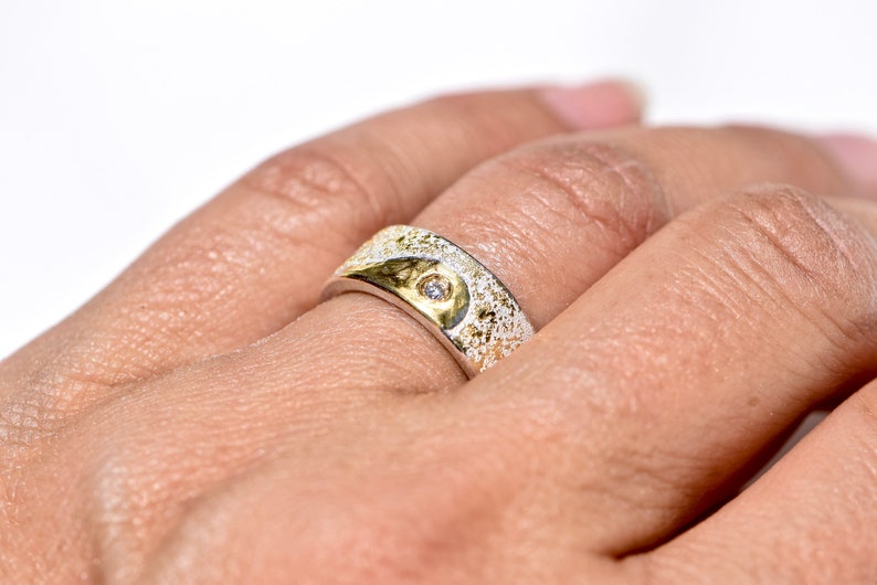 Wedding rings hand-forged from silver with HEART made of gold and brilliant MI CORAZÓN image 5