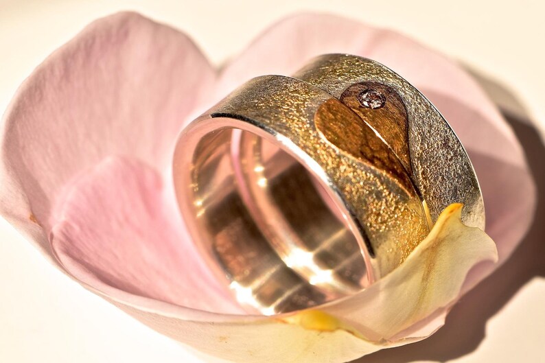 Wedding rings handmade rose gold silver with heart MI CORAZON image 3