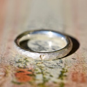 Hammered silver engagement ring with heart image 2
