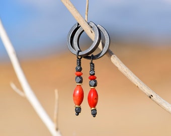 Hoop earrings I silver earrings I sustainable jewelry I red earrings