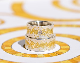 Wedding rings handmade silver with fine gold STARDUST