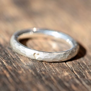 Hammered silver engagement ring with heart image 3