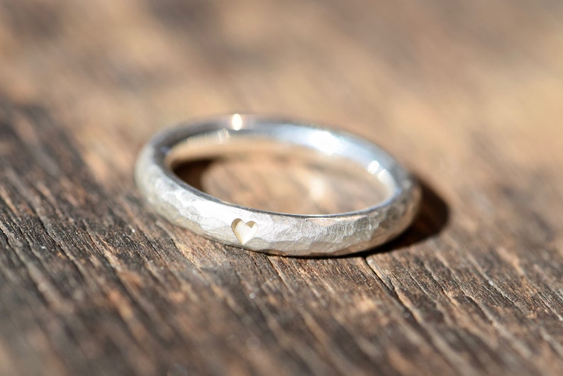 Hammered silver engagement ring with heart image 3