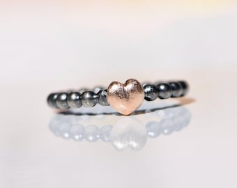 Heart Engagement Ring Rose Gold Heart I Oxidized Silver Beaded Ring I Promise Ring I Heart of Gold Ring I Minimalist Engagement Ring