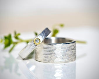 Partner rings made of silver with gold and diamond *Through THICK and THIN*