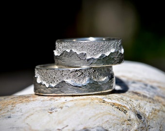 Mountain rings made of silver with platinum "Through MOUNTAIN and VALLEY"