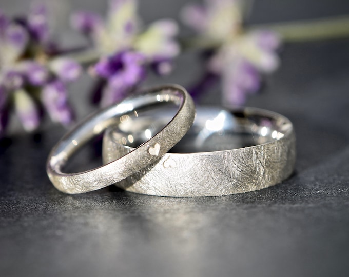 Wedding rings silver as friendship rings or engagement rings silver with heart engraving for women and men for wedding and engagement