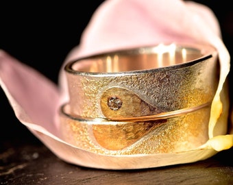 Wedding rings handmade rose gold silver with heart MI CORAZON