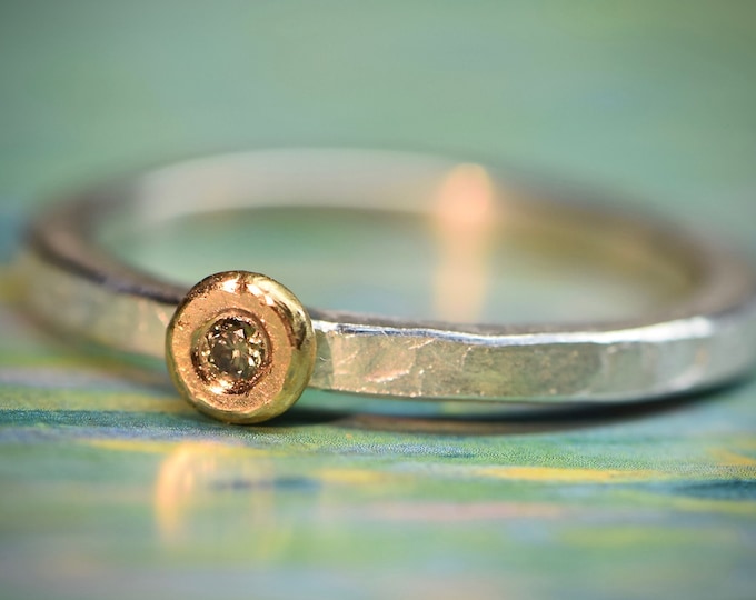 Engagement ring silver with rose gold and diamond