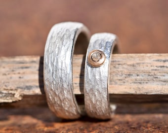 Engagement rings silver I Wedding rings made of silver I Diamond ring I Wedding rings hammered I