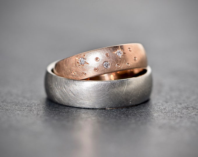 Wedding rings made of red gold and platinum with brilliants STARY NIGHT