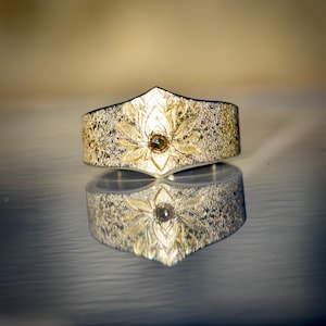 Lotus Ring Silver I Gold Dust Ring I Rose Cut Natural Diamond Ring I Spiritual Jewelry I Meditation Gift I Handmade