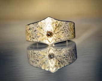 Lotus Ring Silver I Gold Dust Ring I Rose Cut Natural Diamond Ring I Spiritual Jewelry I Meditation Gift I Handmade