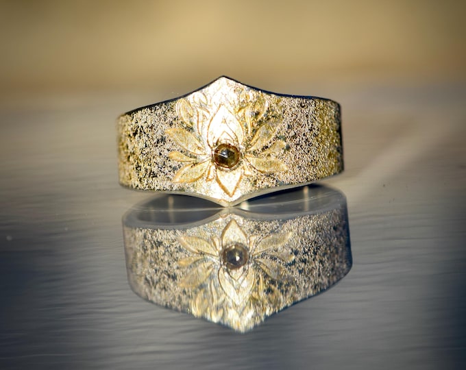 Lotus Ring Silver I Gold Dust Ring I Rose Cut Natural Diamond Ring I Spiritual Jewelry I Meditation Gift I Handmade