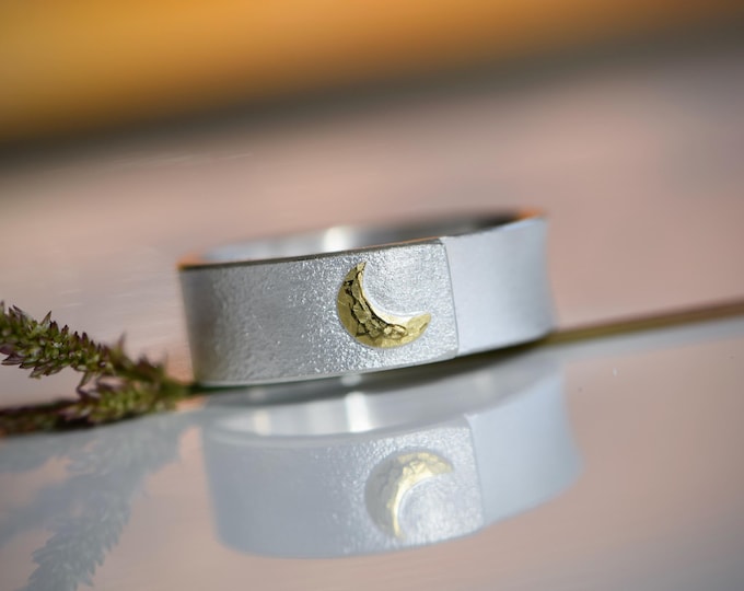Silberring für Damen mit Mondsichel aus Gold,Mondring,  Geschenk zum Jahrestag, Geburtstagsgeschenk für Freundin