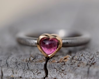 Engagement ring palladium red gold tourmaline SWEETHEART
