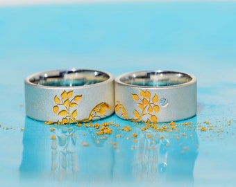 wedding rings with World Tree engraving
