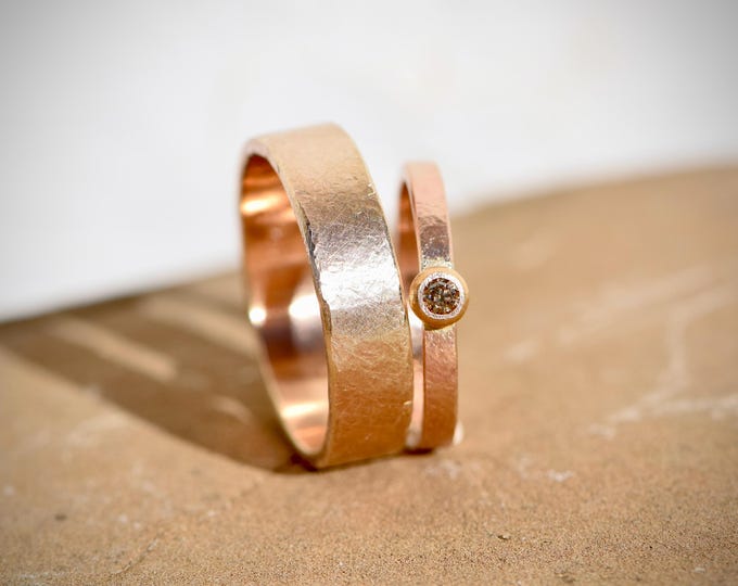 Wedding rings rose gold with diamond natural color