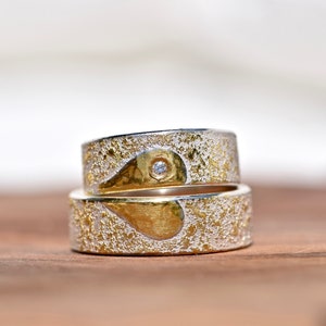 Wedding rings hand-forged from silver with HEART made of gold and brilliant MI CORAZÓN image 3