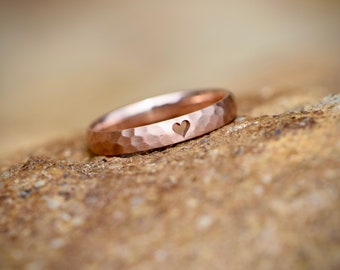 Hammered rose gold engagement ring with heart