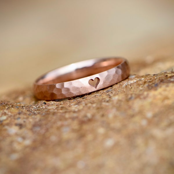 Hammered rose gold engagement ring with heart