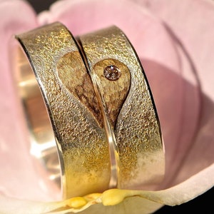 Wedding rings handmade rose gold silver with heart MI CORAZON image 2