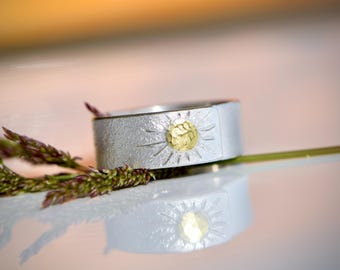 Silberring für Damen mit Sonnensymbol aus Gold , personalisierbar *SOLEIL*