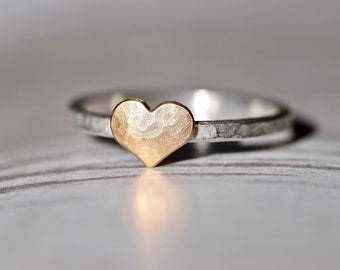 Cadeau pour la fête des mères I bague en argent avec coeur en or I fait main