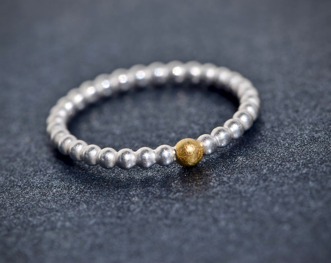 silver ball ring with gold beads