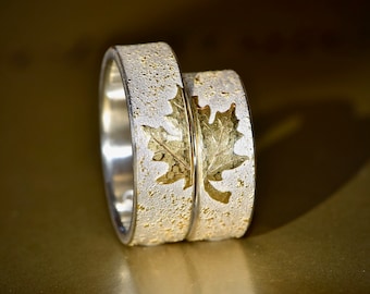 Ring handmade with maple leaf made of gold