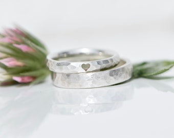 Engagement rings silver I Couple rings I Heart ring I Wedding rings hammered