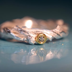 Anello di fidanzamento in argento insolito e fatto a mano come anelli di coppia speciali TRISTANO E ISOTTA