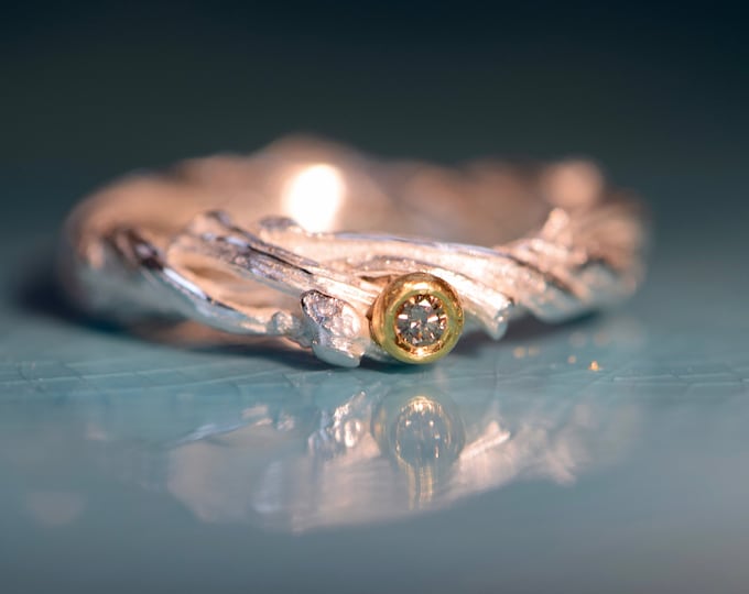 Engagement ring silver unusual and handmade as special couple rings TRISTAN AND ISOLDE