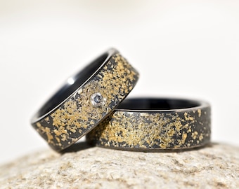 Wedding rings made of silver blackened with fine gold STARDUST