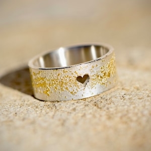 Engagement ring silver with gold dust and heart for the special marriage proposal