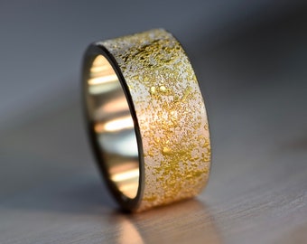 Wide silver ring with gold STARDUST