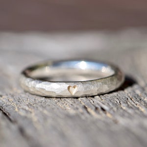 Hammered silver engagement ring with heart image 1