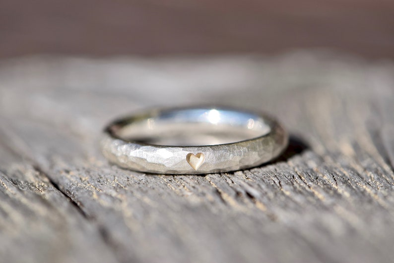 Hammered silver engagement ring with heart image 1