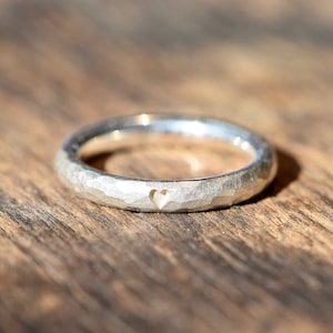 Hammered silver engagement ring with heart image 4