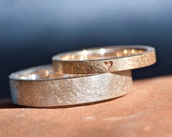 Handmade Wedding Rings 14k Rose Gold and Silver Womens Rose Gold Ring Mens Silver Ring Modern Textured Wedding Band Set