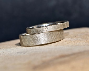 Wedding rings white gold ice matt with heart also as engagement rings for women and men