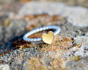 Cadeau pour la Saint-Valentin I Bague boule en argent avec un cœur en or I fait main