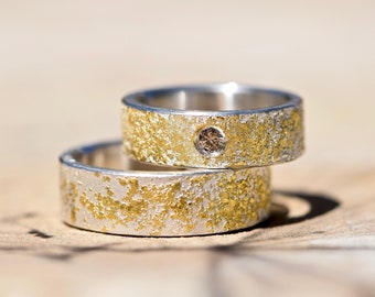 Wedding rings STARDUST handmade with gold and brilliant