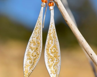 Fire Opal Jewelry I Leaf Earrings I Unique Jewelry
